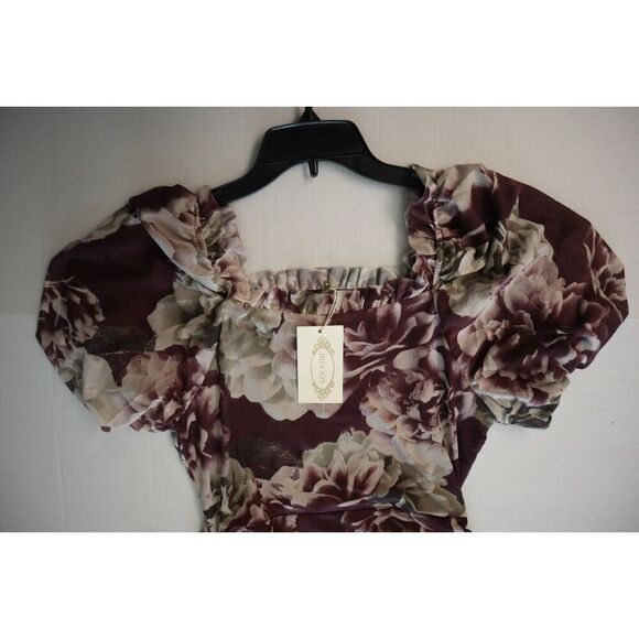 Mia Joy x Joyfolie Women's Sz Small Plum Purple Floral Alyssa Ruched Dress - Picture 11 of 13